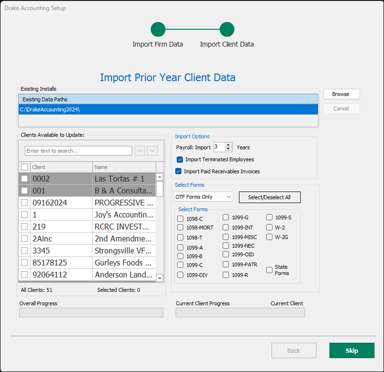 Import prior year client data